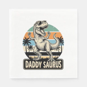 Daddy Saurus Retro Dinosaur Sunset Shirt Design_1 Napkin