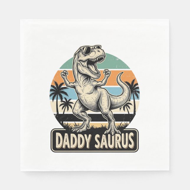 Daddy Saurus Retro Dinosaur Sunset Shirt Design_1 Napkin (Front)