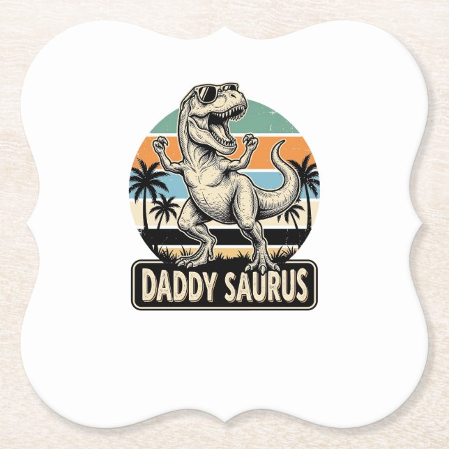 Daddy Saurus Retro Dinosaur Sunset Shirt Design_1 Paper Coaster (Front)