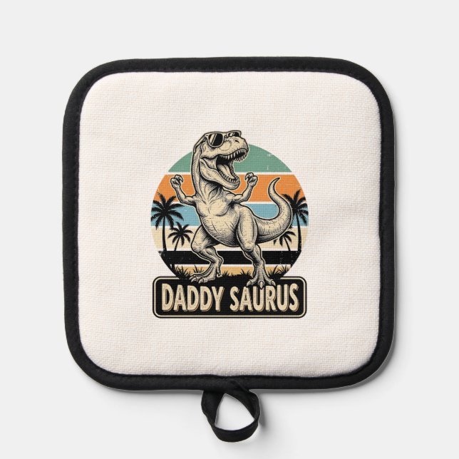 Daddy Saurus Retro Dinosaur Sunset Shirt Design_1 Pot Holder (Front)