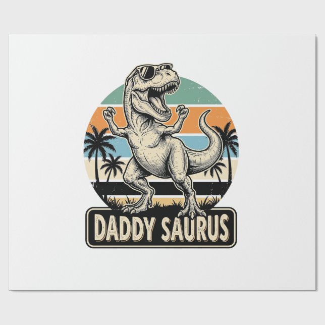 Daddy Saurus Retro Dinosaur Sunset Shirt Design_1 Wrapping Paper (Flat)