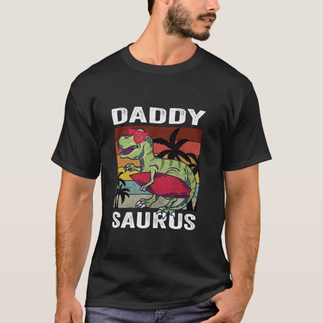 Daddy Saurus Sunset TRex Fathers Day Idea  T-Shirt (Front)