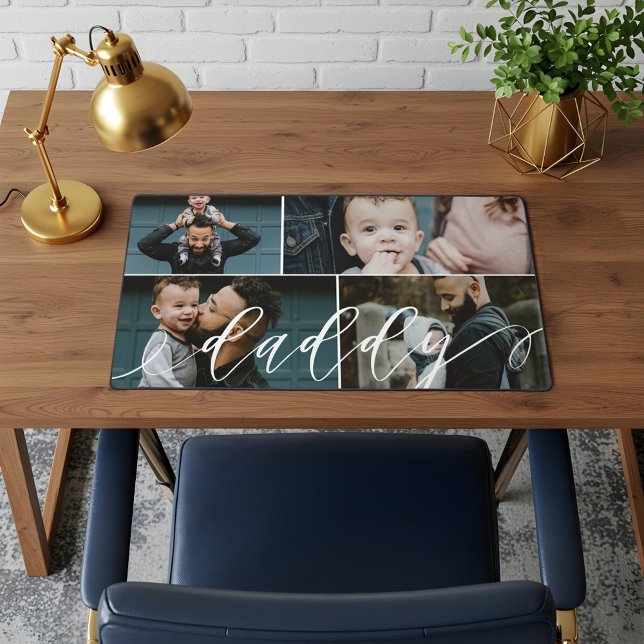 Daddy Script | Happy Fathers Day 4 Photo Collage Desk Mat (Daddy Script | Happy Fathers Day 4 Photo Collage Desk Mat)