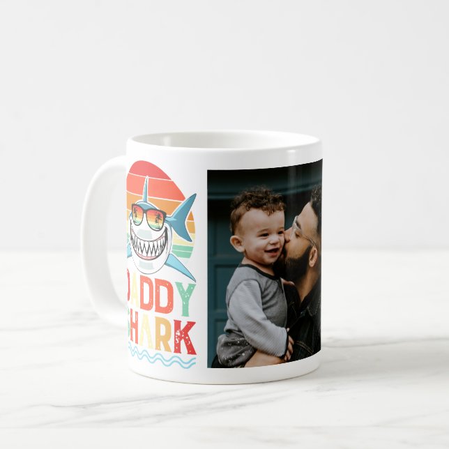 Daddy Shark Vintage Fathers Day Photo Coffee Mug (Front Left)