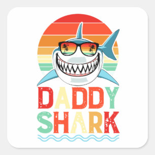 Daddy Shark Vintage Fathers Day Photo Square Sticker