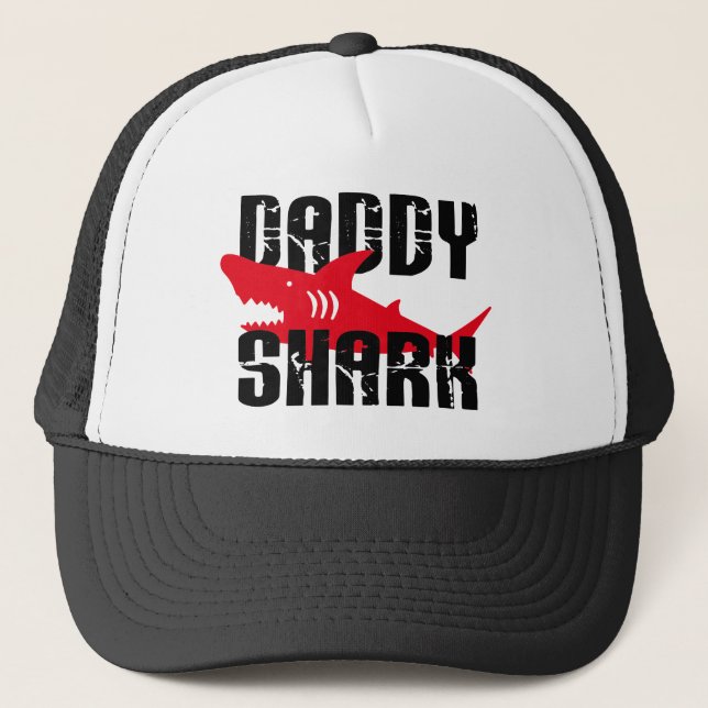 Daddy Shark Worn Graphic Trucker Hat (Front)