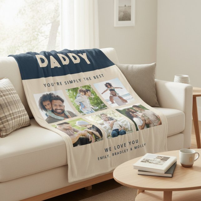 Daddy Simply The Best Photo Collage Personalised Fleece Blanket (Creator Uploaded)
