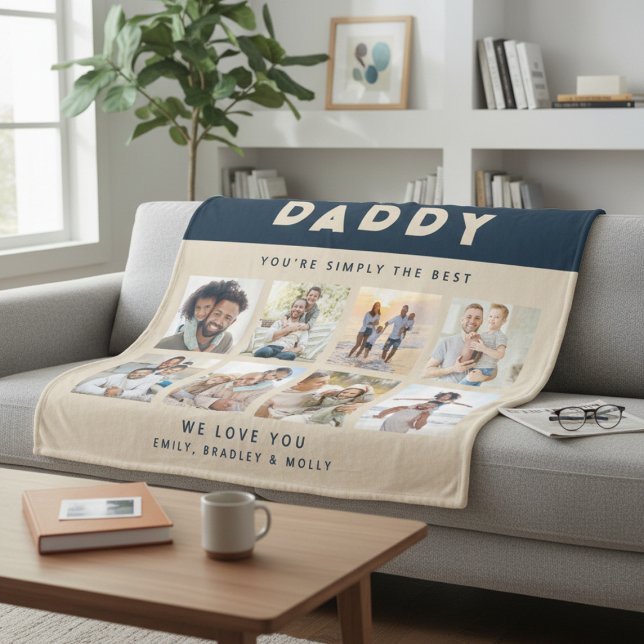 Daddy Simply The Best Photo Collage Personalised Fleece Blanket (Creator Uploaded)