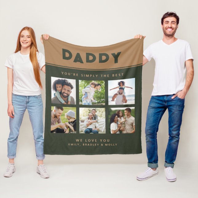 Daddy Simply The Best Photo Collage Personalised Fleece Blanket (In Situ)
