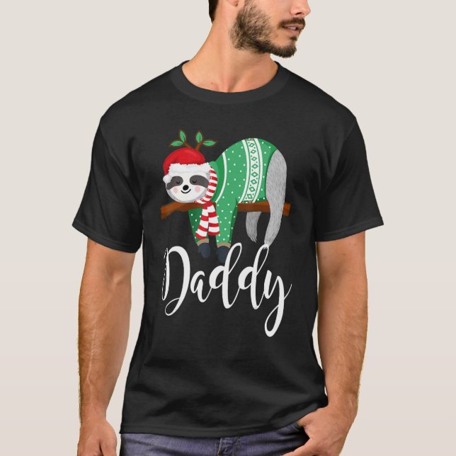 Daddy Sloth Santa Hat  Christmas Pajama Family T-Shirt (Front)