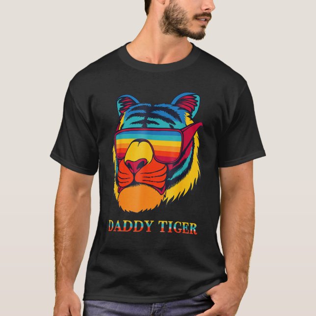 Daddy Tiger Sunglasses Vintage Colourful Tiger T-Shirt (Front)