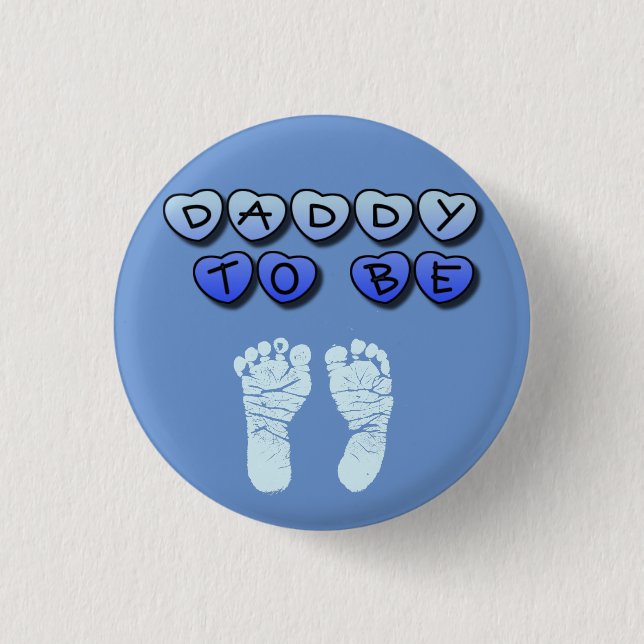 Daddy to Be Baby Footprint Blue Baby Shower Button (Front)