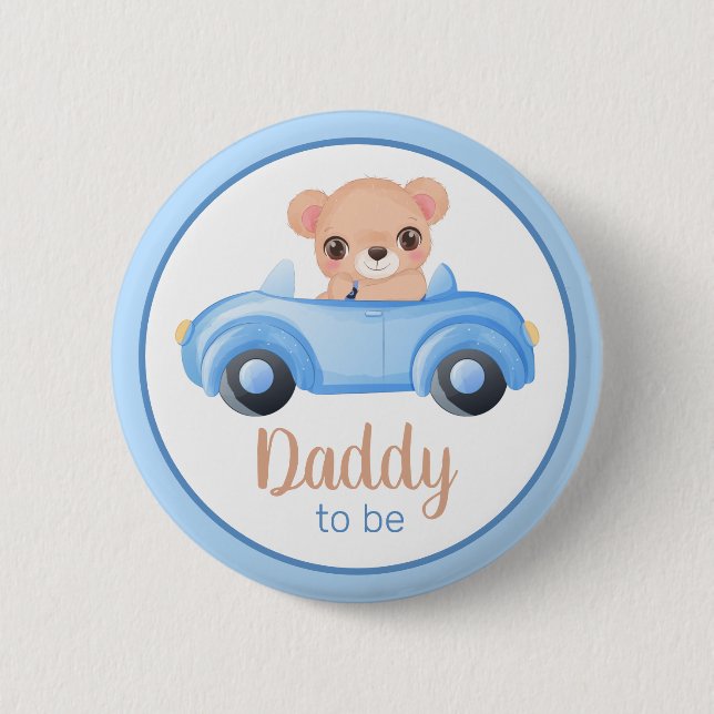 Daddy To Be Bear Boy Baby Shower Button (Front)