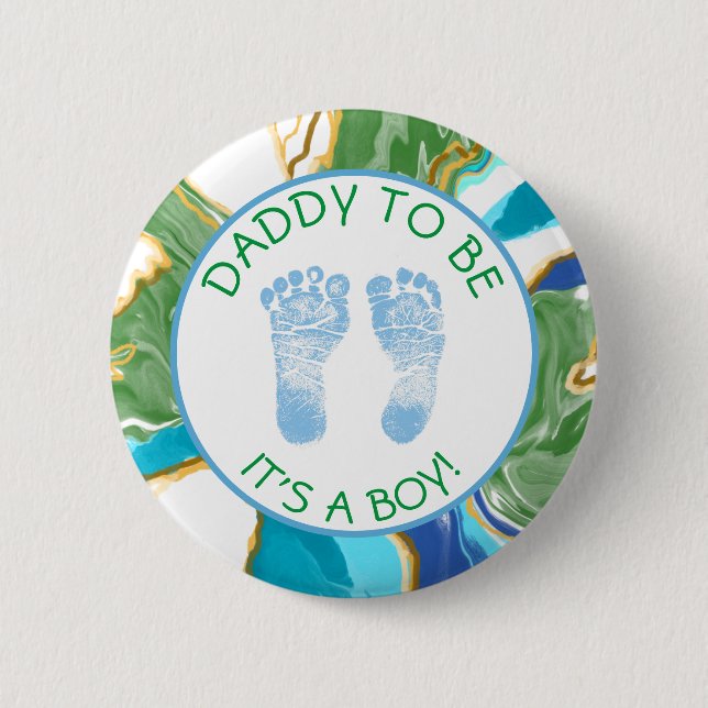 Daddy to be Blue and Green Baby Shower Button (Front)