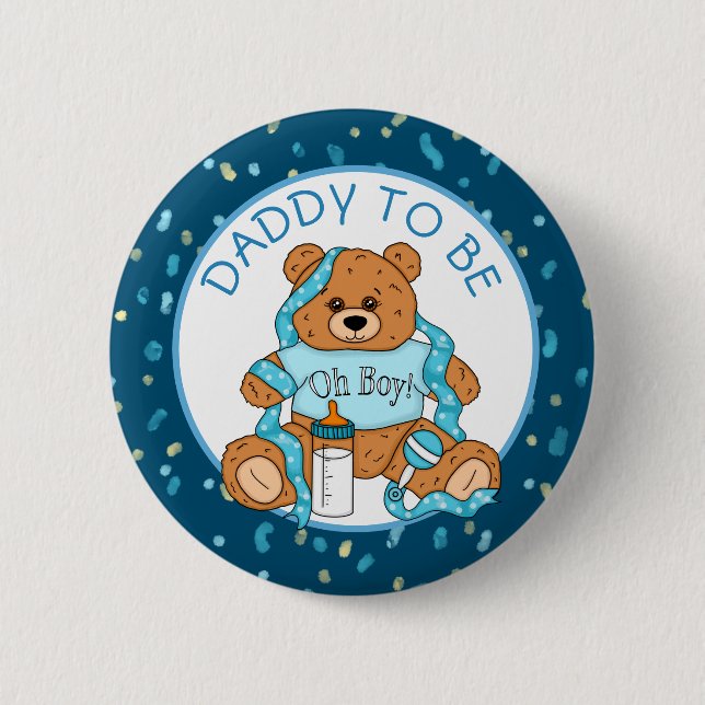 Daddy to be Blue Teddy Bear Baby Shower  6 Cm Round Badge (Front)