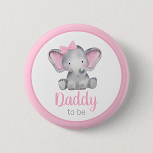 Daddy To Be Elephant Girl Baby Shower 6 Cm Round Badge