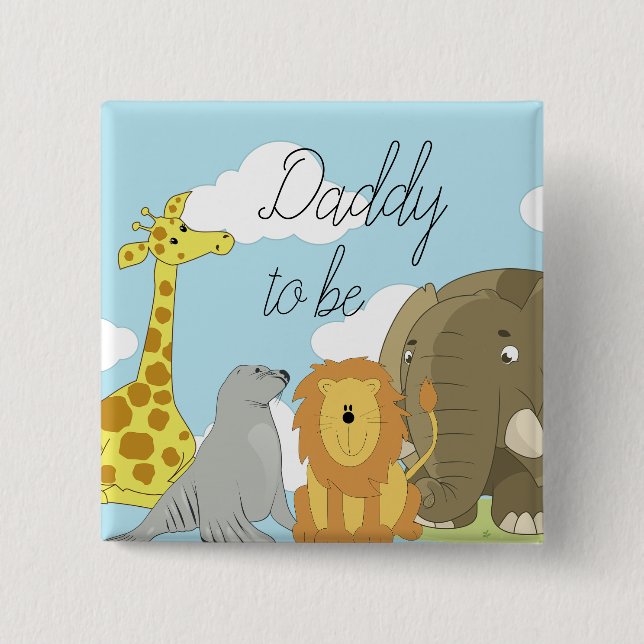 Daddy to be Jungle Animals Baby Shower 15 Cm Square Badge (Front)