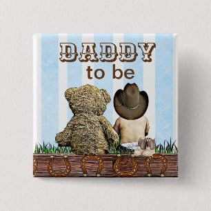 Daddy To Be Lil' Cowboy and Teddy Bear Baby Shower 15 Cm Square Badge