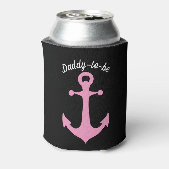 Daddy to Be Pink Anchor Custom Text Can Cooler (Can Back)
