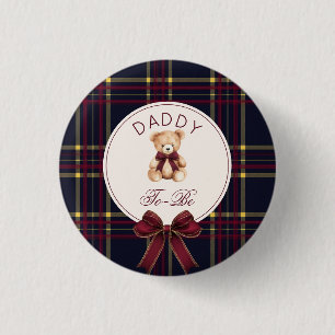 Daddy To be Wine Red Plaid Teddy Bear 3 Cm Round Badge