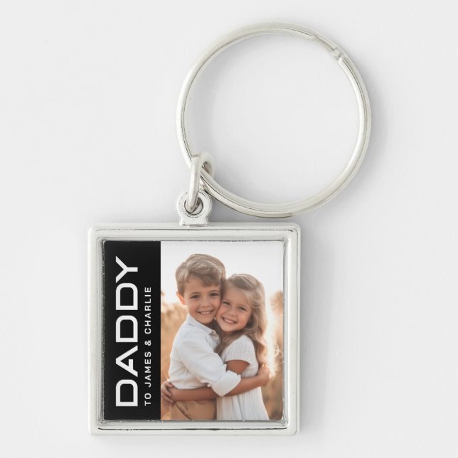 Daddy to kids names photo black fathers day key ring (Front)