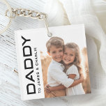 Daddy to kids names photo fathers day key ring<br><div class="desc">Keychain featuring your custom photo and the text "Daddy"  in a modern font with the kids' names or other custom text to the right. Black and white or custom colours.</div>