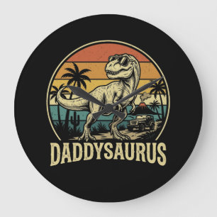 Daddy Trex Dinosaur Daddysaurus Retro Fathers Day Large Clock