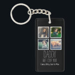 Daddy We Love You Photo Collage Black Key Ring<br><div class="desc">Perfect for Dad's birthday send the love with this five photo personalised key chain. On the front four square photo templates and a message from the kids, Daddy we love you. On the back a vertical photo for mum to add her own picture. There are personal messages and name templates...</div>