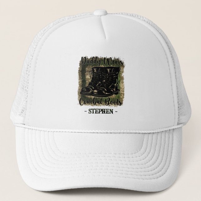 Daddy Wears Combat Boots – Military-Inspired Trucker Hat (Front)