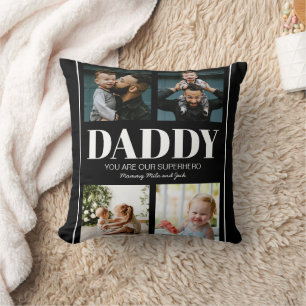 Daddy You are our Superhero Photo Collage Modern Cushion