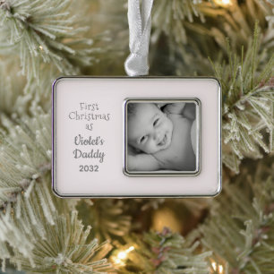 Daddy's 1st Christmas Personalised Name Photo Silver Plated Framed Ornament