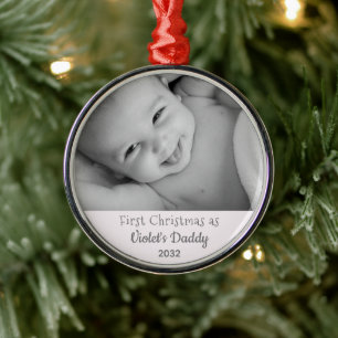 Daddy's 1st Christmas Personalised Name Year Photo Metal Tree Decoration
