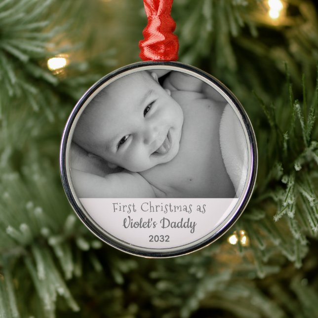 Daddy's 1st Christmas Personalised Name Year Photo Metal Tree Decoration (Tree)
