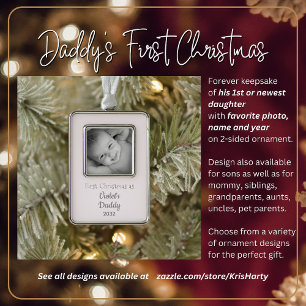 Daddy's 1st Christmas Personalised Name Year Photo Silver Plated Framed Ornament