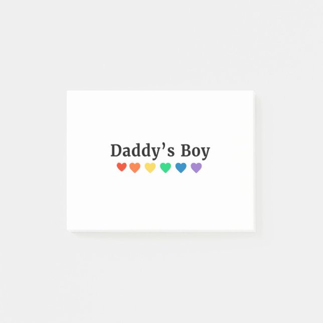 Daddy's Boy, Pride Rainbow Hearts, Funny Cool LGBT Post-it Notes (Front)