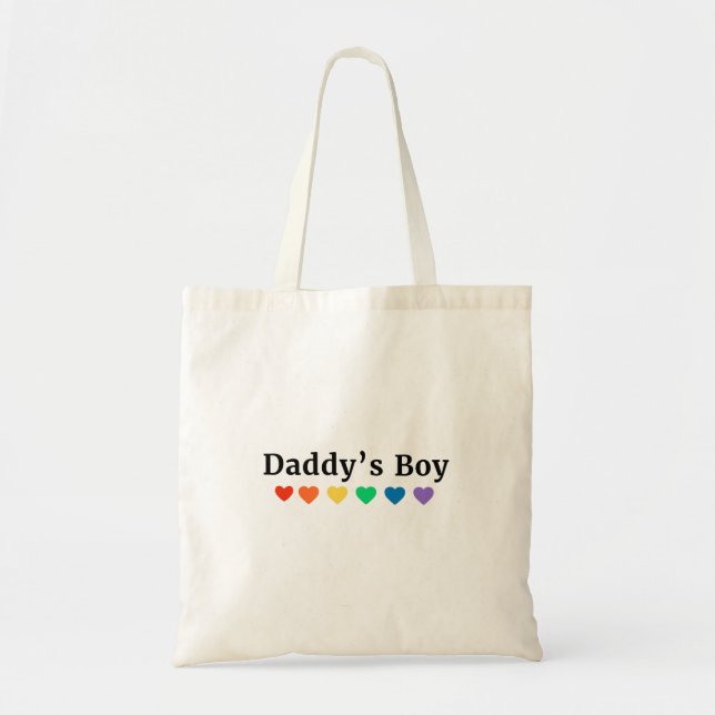 Daddy's Boy, Pride Rainbow Hearts, Funny Cool LGBT Tote Bag (Front)