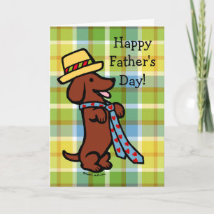 Daddy's Dachshund Cartoon Plaid Card