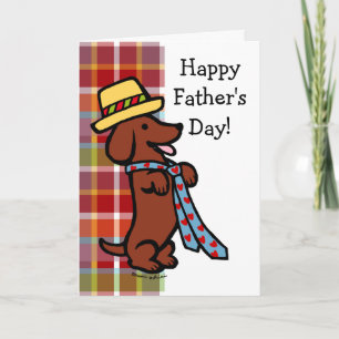 Daddy's Dachshund Cartoon Plaid Card