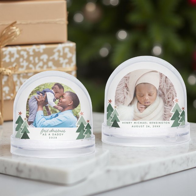 Daddys First Christmas Rustic Trees 2 Photos Snowglobe (Daddys First Christmas Rustic Trees 2 Photos Snow Globe)