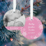 Daddy's First Christmas Snowflakes Pink Girl Photo Ornament<br><div class="desc">This sweet design features white and silver glitter snowflakes with space for one photo to commemorate the Daddy's 1st Christmas! The collection of coordinating products is available in our shop, zazzle.com/store/doodlelulu. Contact us if you need this design applied to a specific product to create your own unique matching item! Thank...</div>