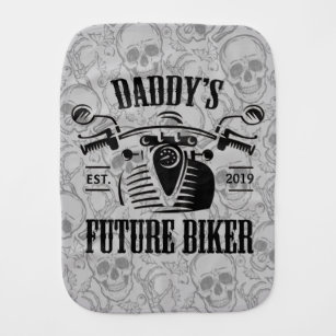 Daddy's Future Biker Motorcycle Skull Personalised Burp Cloth