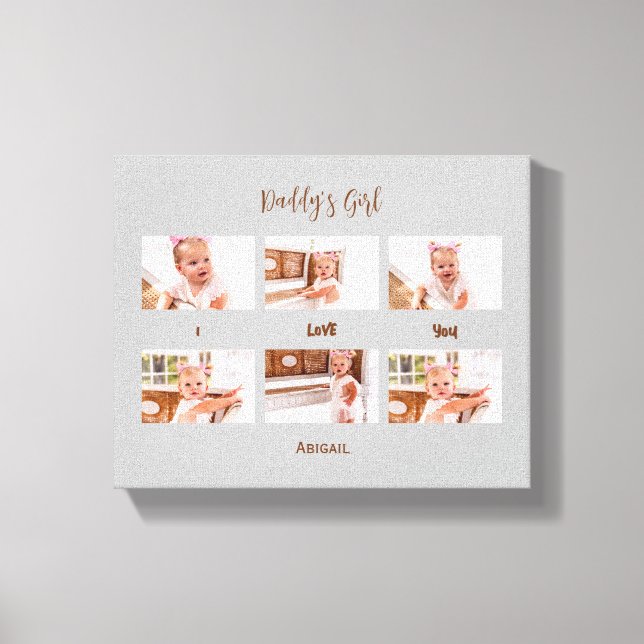 Daddy's Girl I love You Photo Collage Grey  Canvas Print (Front)