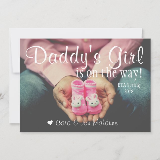 Daddy's Girl Pink Baby Girl Baby Announcement Card (Front)
