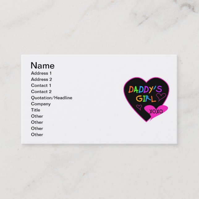Daddy's Girl T Shirts, Mugs, Pillows, Stationary Calling Card (Front)
