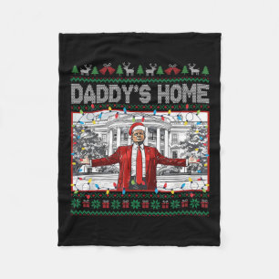 Daddy's Home Funny Santa Trump Christmas Ugly Swea Fleece Blanket