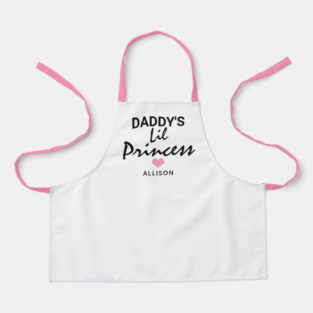 Daddy's Lil Princess Pink Heart Valentines Name Apron (Front)