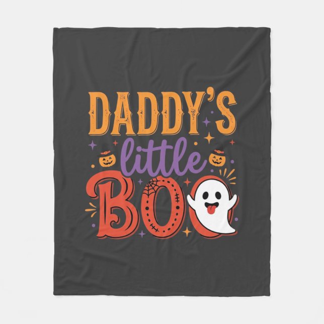 Daddy's Little Boo Halloween Ghost Design Fleece Blanket (Front)