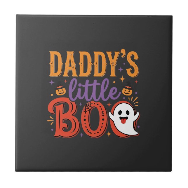 Daddy's Little Boo Halloween Ghost Design Tile (Front)