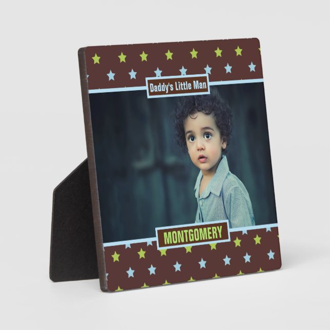Daddys Little Man Brown Stars and Boys Photo Plaque (Front)