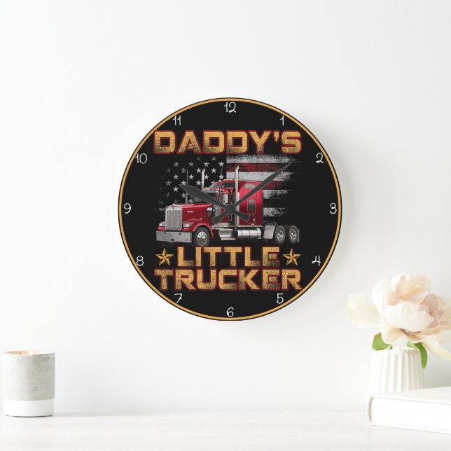 Daddy's Little Trucker American Flag Large Clock (Home)